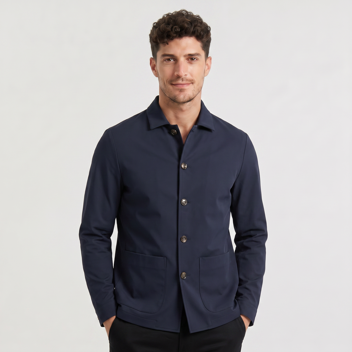 Men's Casual Button-Up Cotton Blazer Jacket Navy