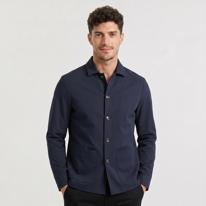 Men's Casual Button-Up Cotton Blazer Jacket Navy
