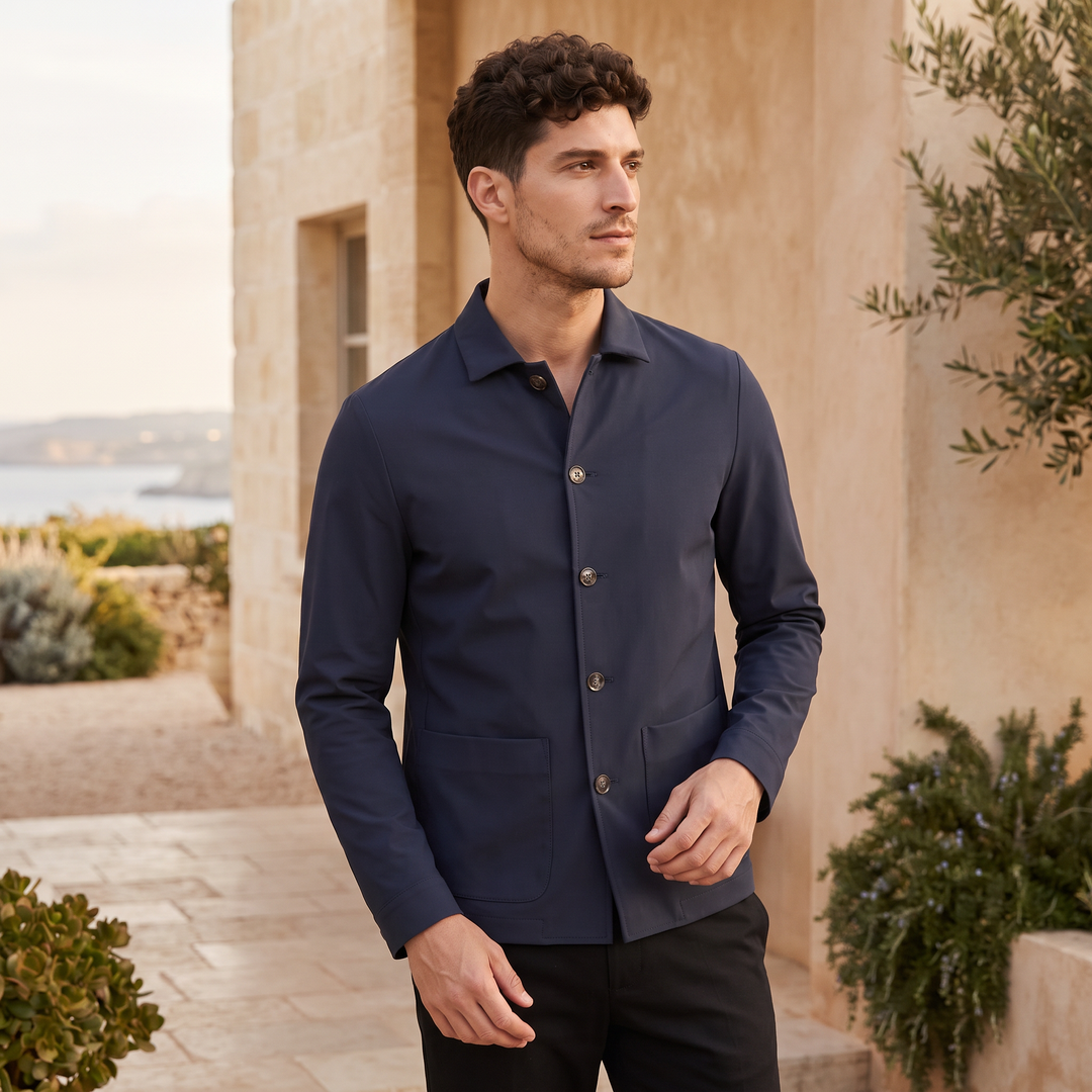 Men's Casual Button-Up Cotton Blazer Jacket Navy