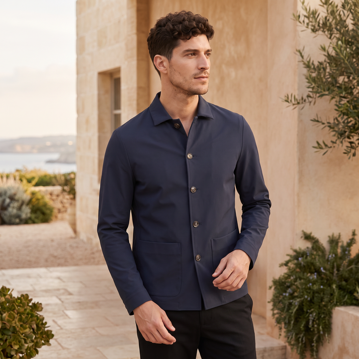 Men's Casual Button-Up Cotton Blazer Jacket Navy