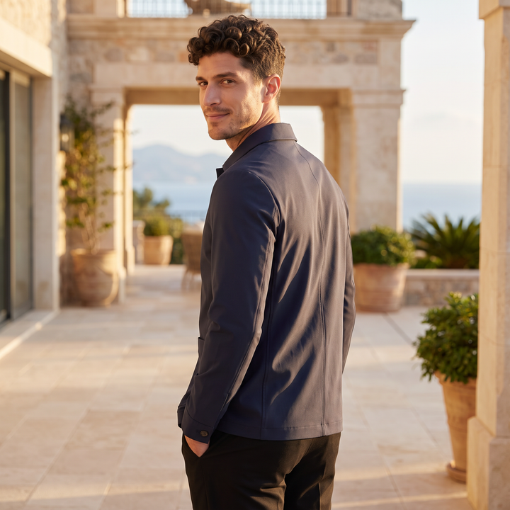 Men's Casual Button-Up Cotton Blazer Jacket Navy