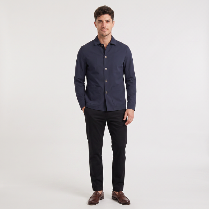 Men's Casual Button-Up Cotton Blazer Jacket Navy