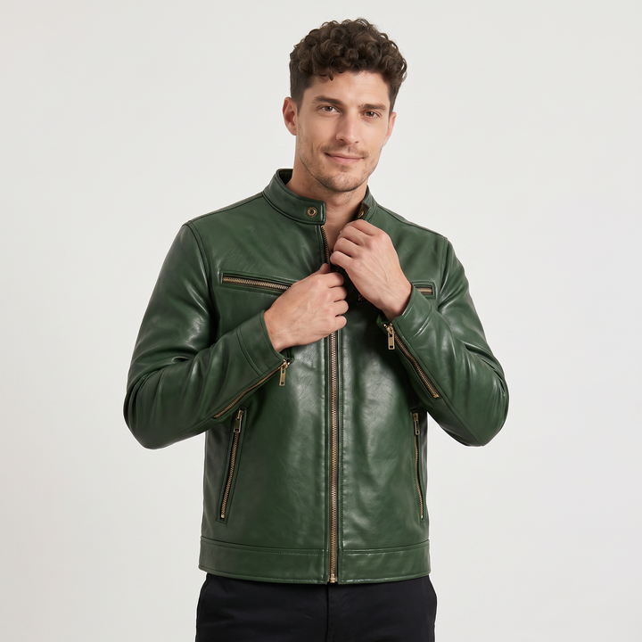 Men's Stylish Faux Leather Slim-Fit Biker Jacket