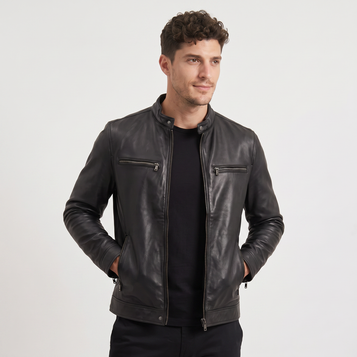 Men's Stylish Faux Leather Slim-Fit Biker Jacket