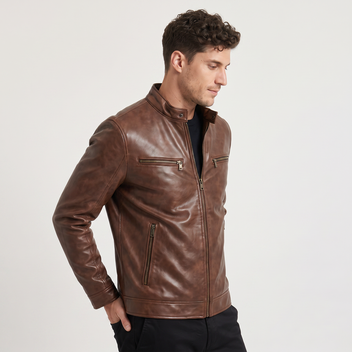 Men's Stylish Faux Leather Slim-Fit Biker Jacket