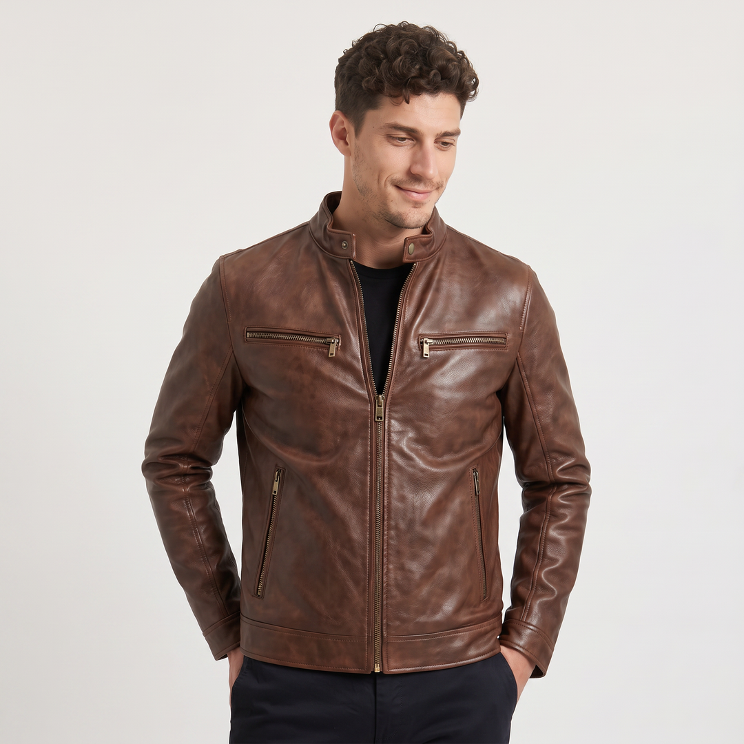 Men's Stylish Faux Leather Slim-Fit Biker Jacket