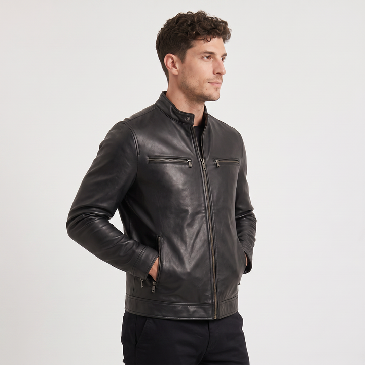 Men's Stylish Faux Leather Slim-Fit Biker Jacket