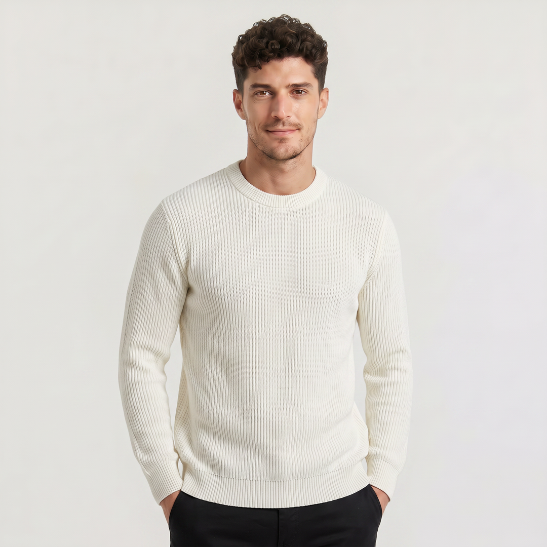 Men's Casual Ribbed Knit Crew Neck Jumper