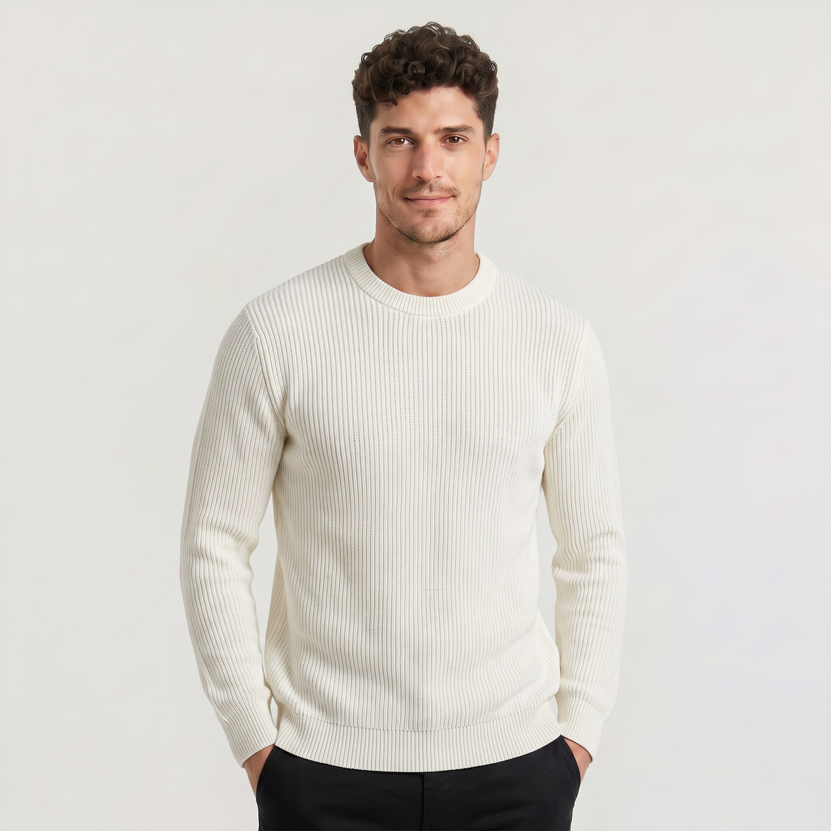 Men's Casual Ribbed Knit Crew Neck Jumper