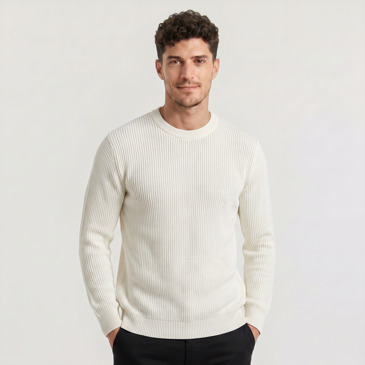 Men's Casual Ribbed Knit Crew Neck Jumper