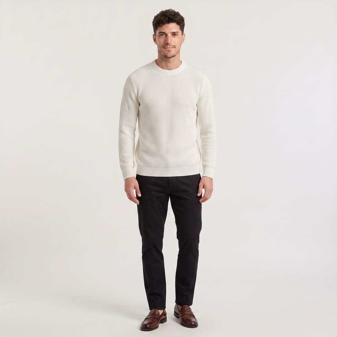 Men's Casual Ribbed Knit Crew Neck Jumper