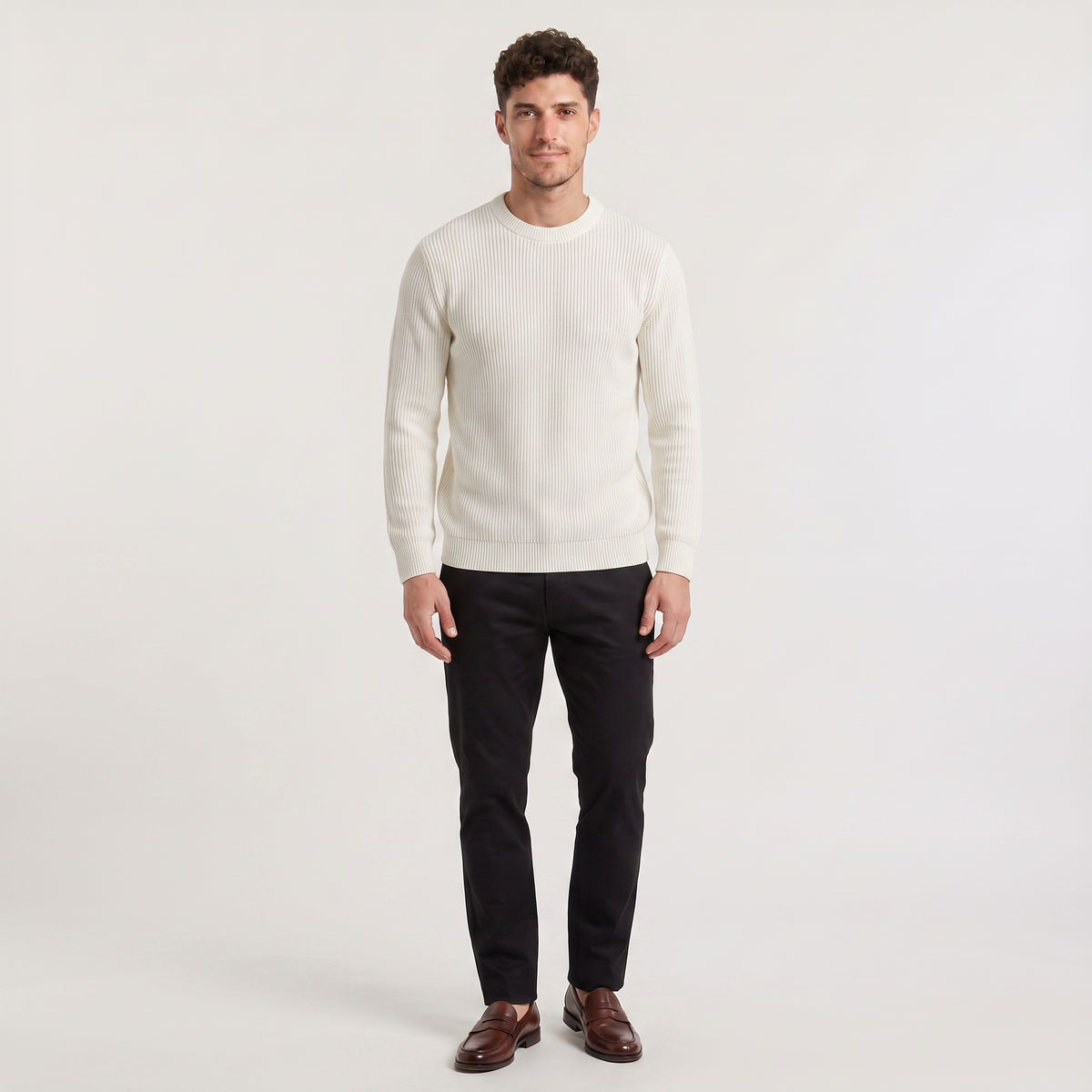 Men's Casual Ribbed Knit Crew Neck Jumper