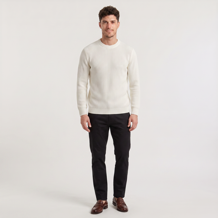 Men's Casual Ribbed Knit Crew Neck Jumper