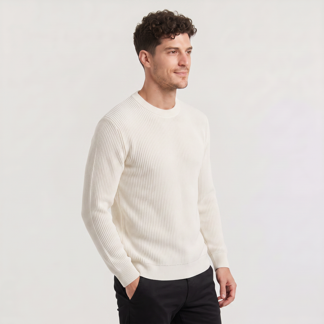 Men's Casual Ribbed Knit Crew Neck Jumper