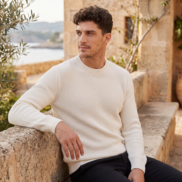 Men's Casual Ribbed Knit Crew Neck Jumper