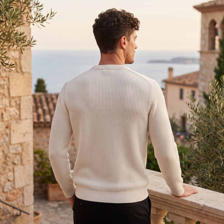 Men's Casual Ribbed Knit Crew Neck Jumper