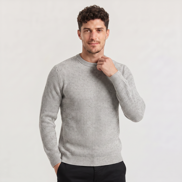 Men's Casual Ribbed Knit Crew Neck Jumper