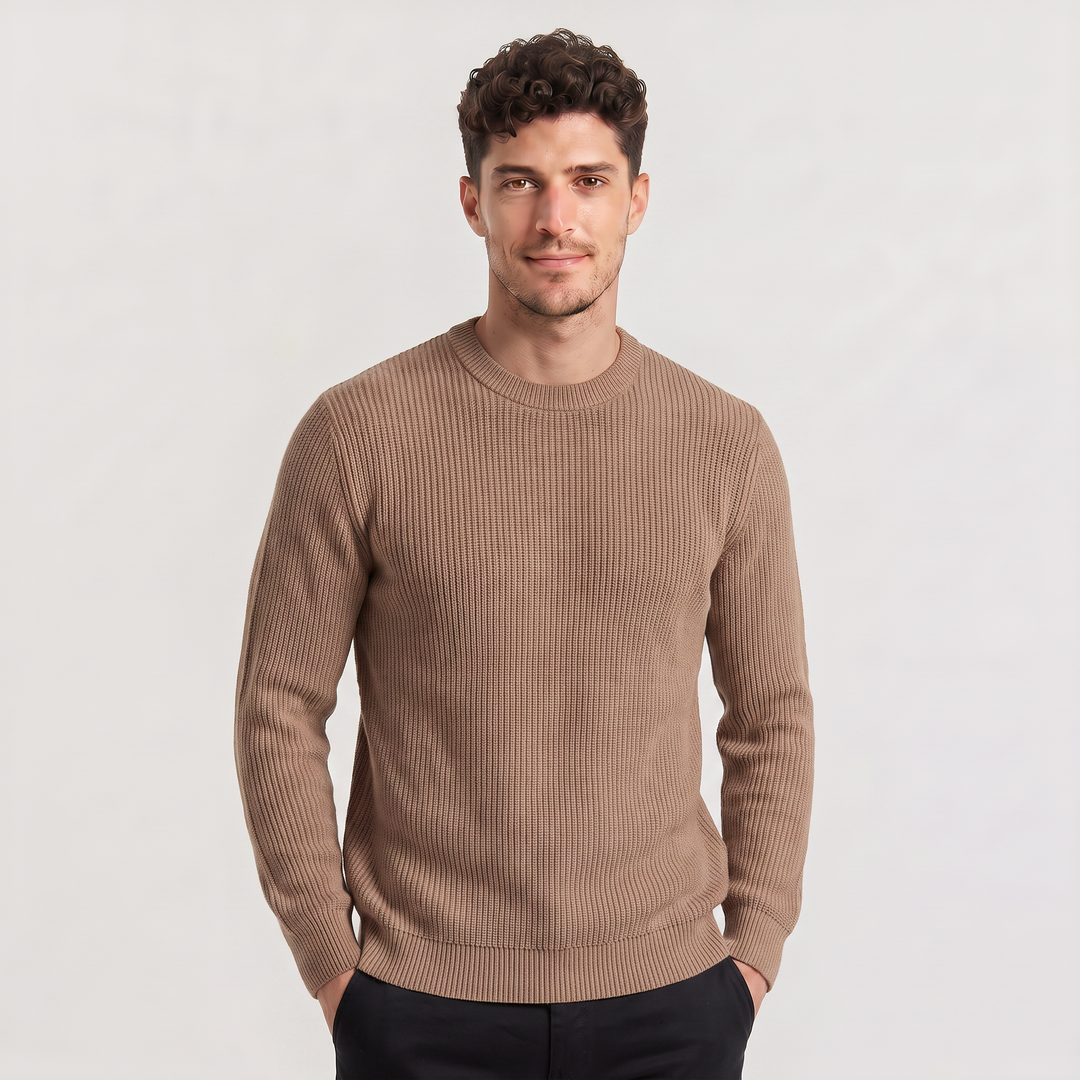 Men's Casual Ribbed Knit Crew Neck Jumper
