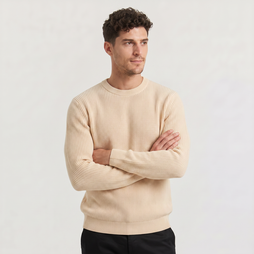 Men's Casual Ribbed Knit Crew Neck Jumper