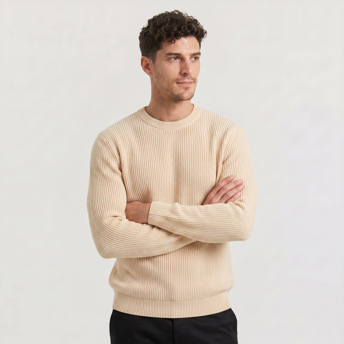 Men's Casual Ribbed Knit Crew Neck Jumper