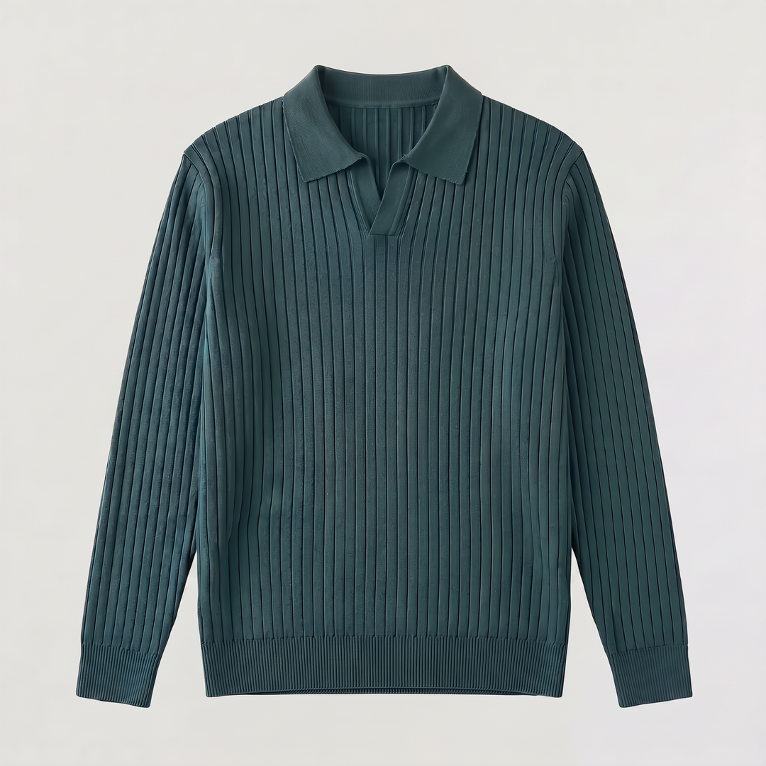 Men's Classic V-Neck Knitted Cotton Polo Jumper