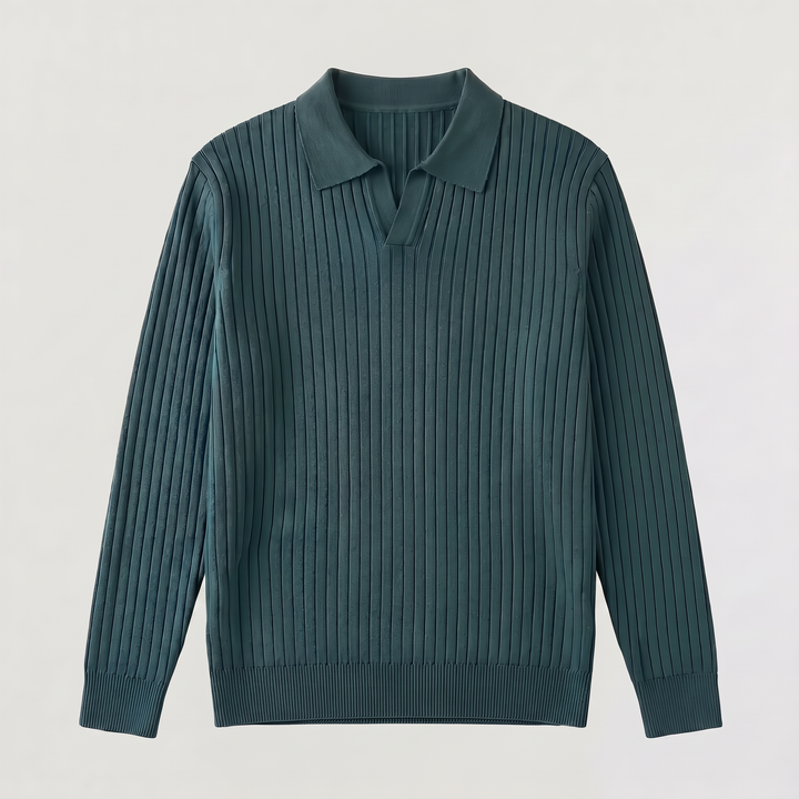 Men's Classic V-Neck Knitted Cotton Polo Jumper