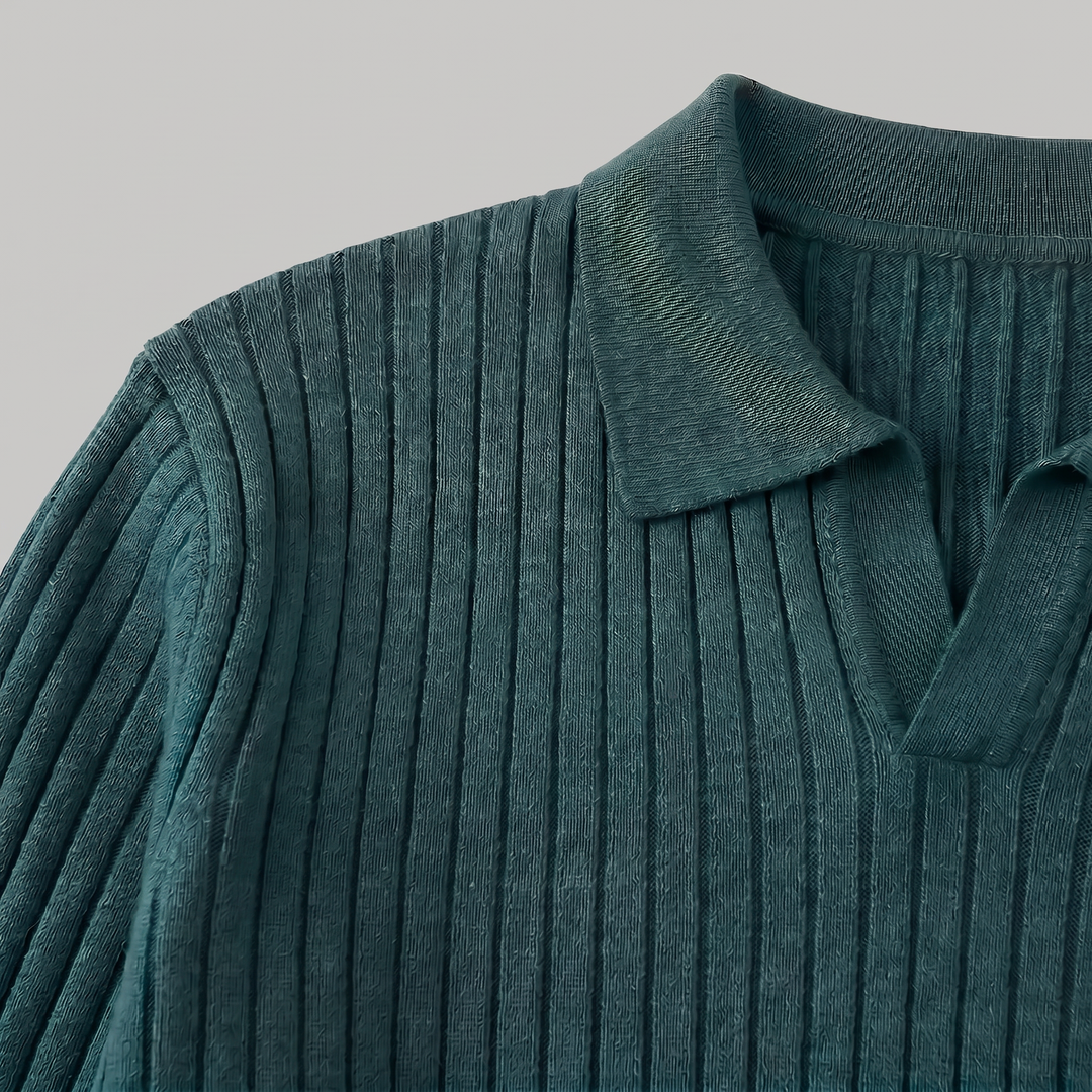 Men's Classic V-Neck Knitted Cotton Polo Jumper