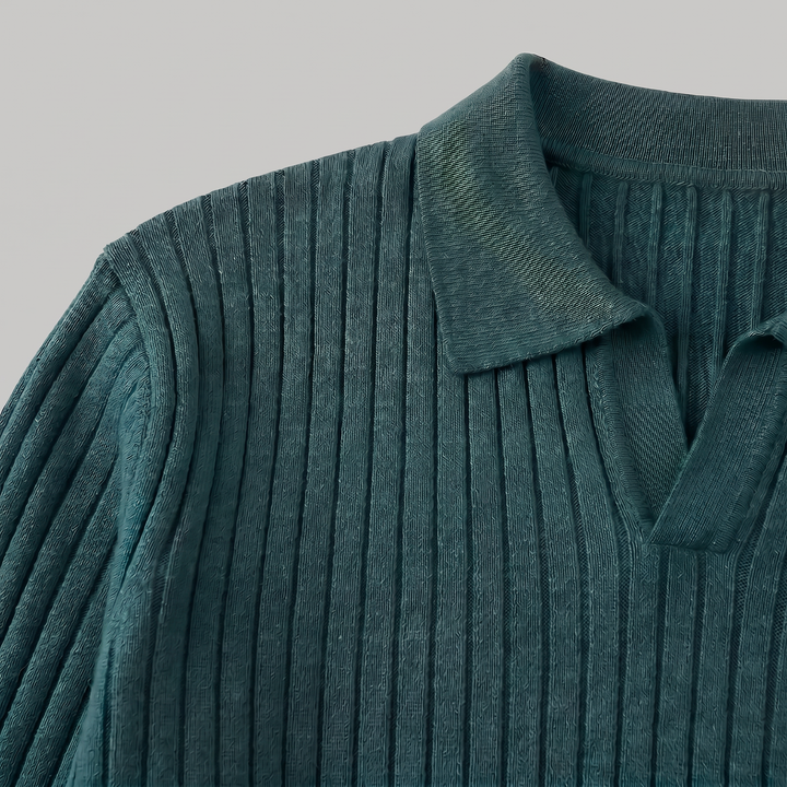 Men's Classic V-Neck Knitted Cotton Polo Jumper