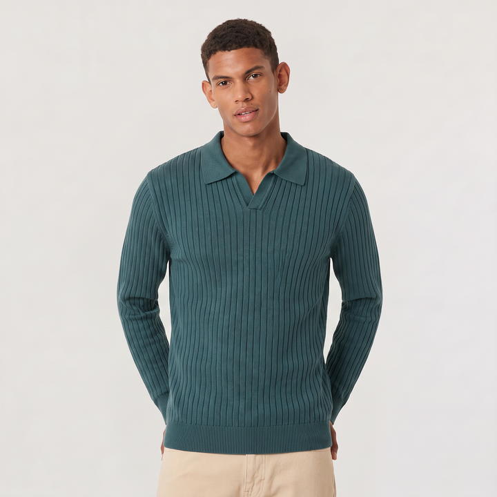 Men's Classic V-Neck Knitted Cotton Polo Jumper