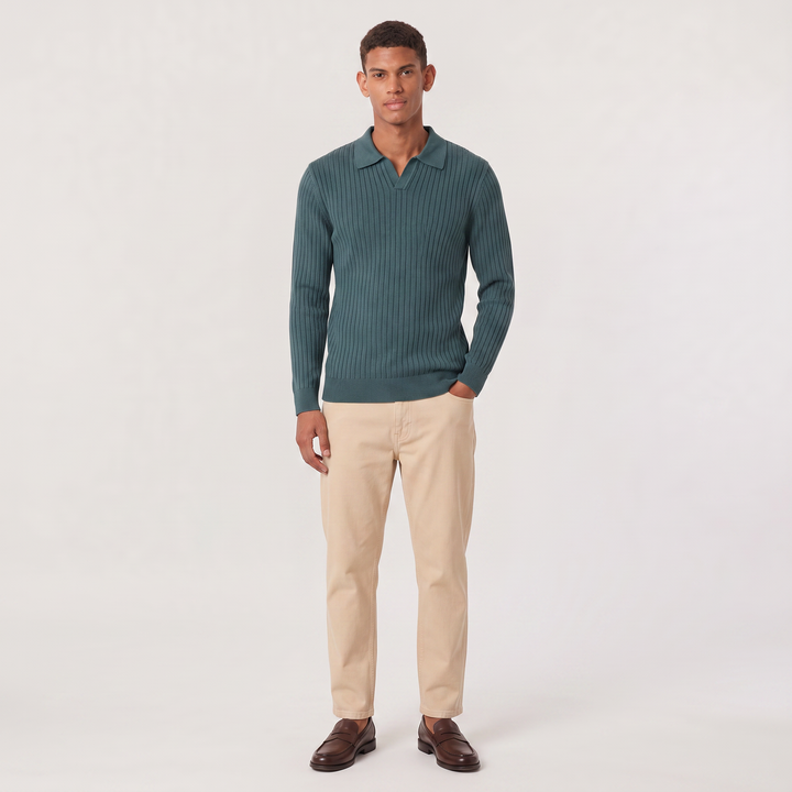 Men's Classic V-Neck Knitted Cotton Polo Jumper