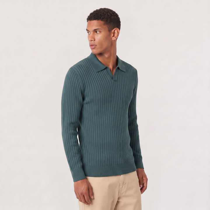 Men's Classic V-Neck Knitted Cotton Polo Jumper