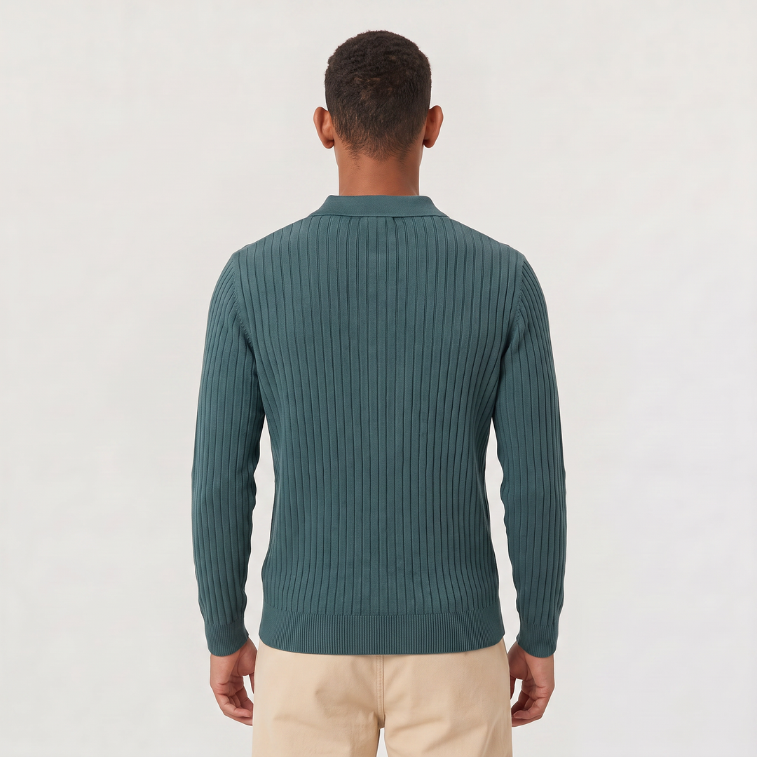Men's Classic V-Neck Knitted Cotton Polo Jumper