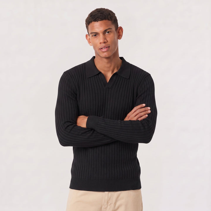 Men's Classic V-Neck Knitted Cotton Polo Jumper