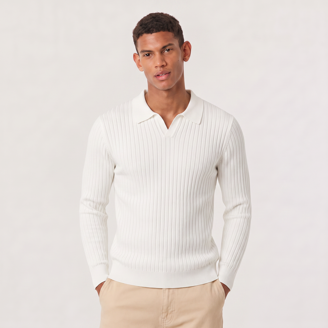 Men's Classic V-Neck Knitted Cotton Polo Jumper