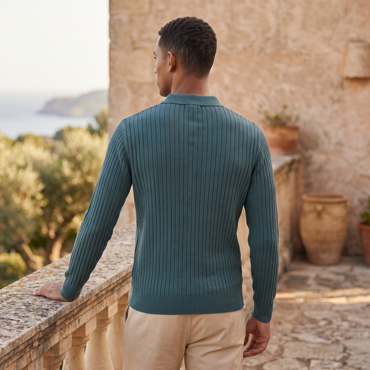 Men's Classic V-Neck Knitted Cotton Polo Jumper