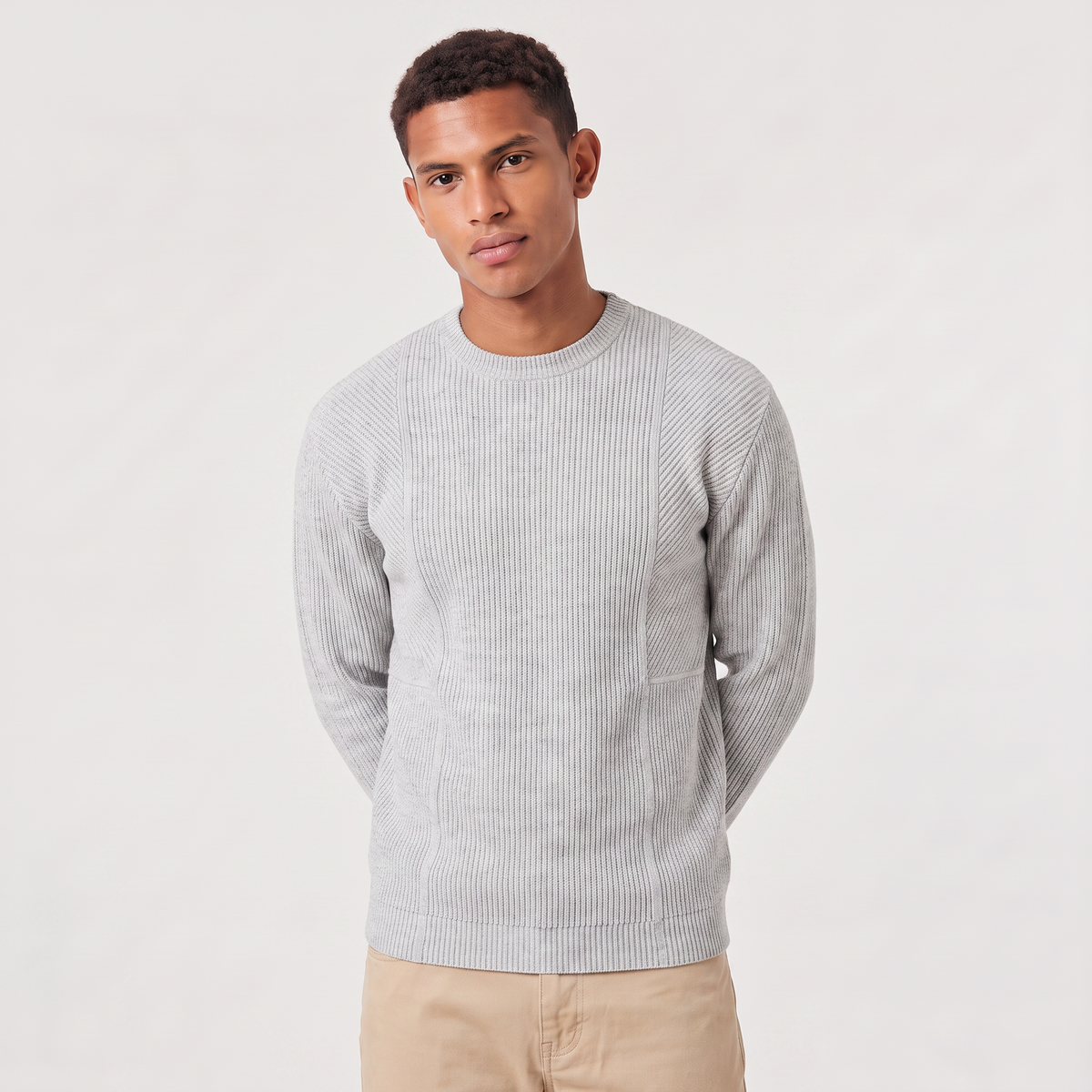 Men's Casual Textured Knit Crewneck Sweater