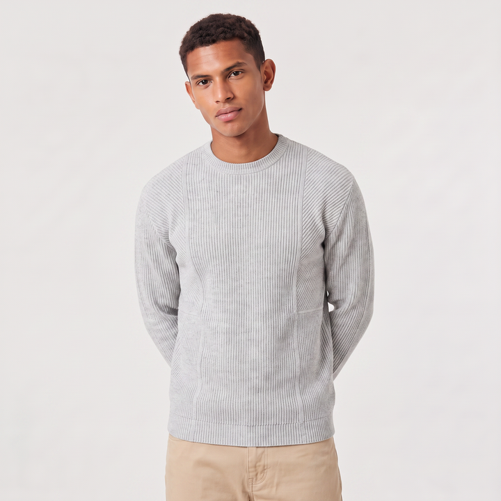 Men's Casual Textured Knit Crewneck Sweater