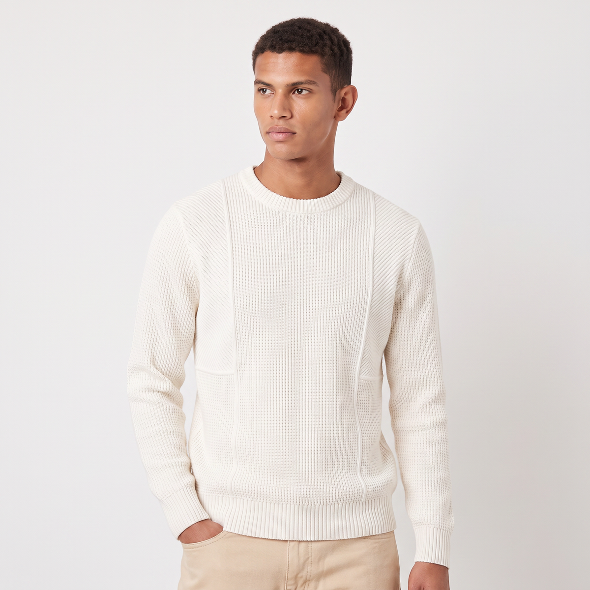 Men's Casual Textured Knit Crewneck Sweater