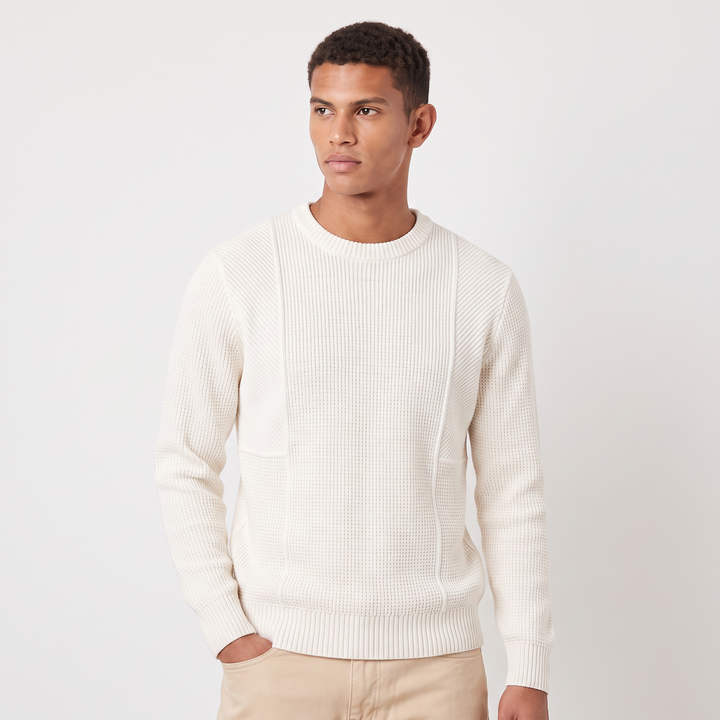 Men's Casual Textured Knit Crewneck Sweater