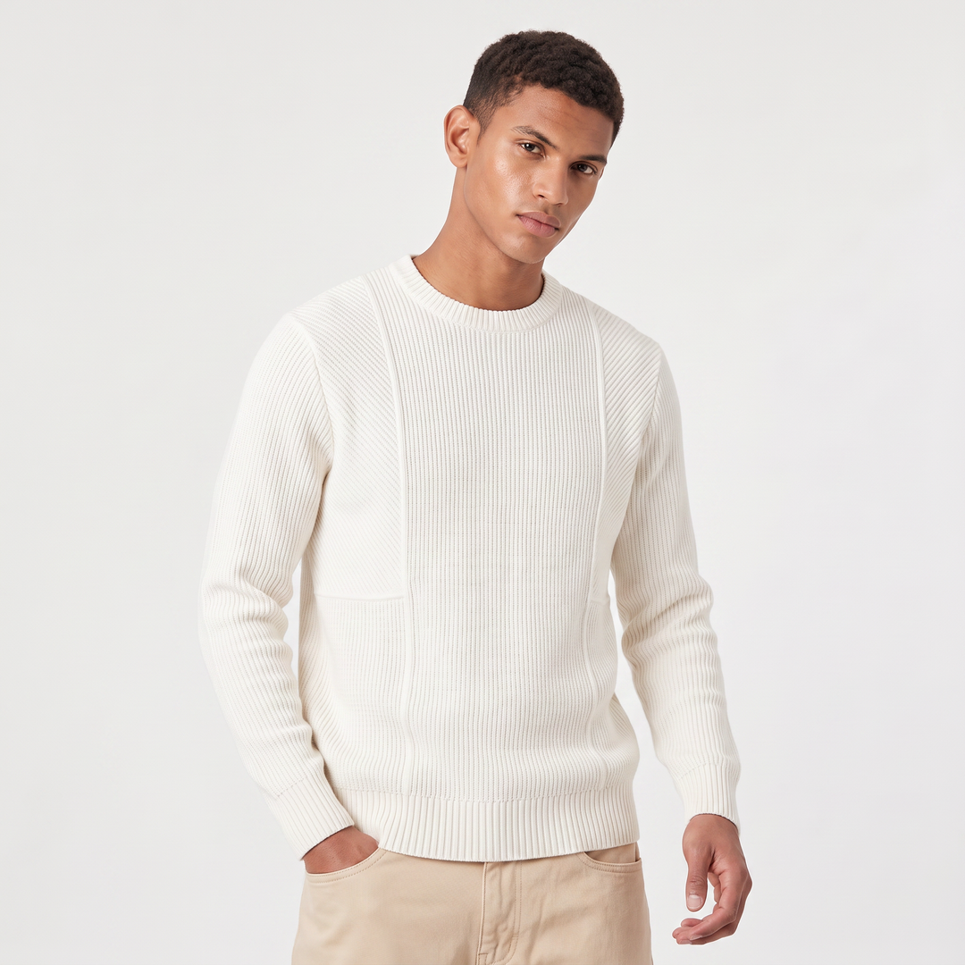 Men's Casual Textured Knit Crewneck Sweater