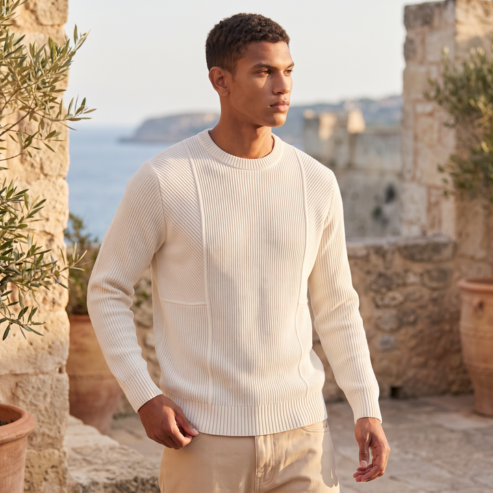 Men's Casual Textured Knit Crewneck Sweater