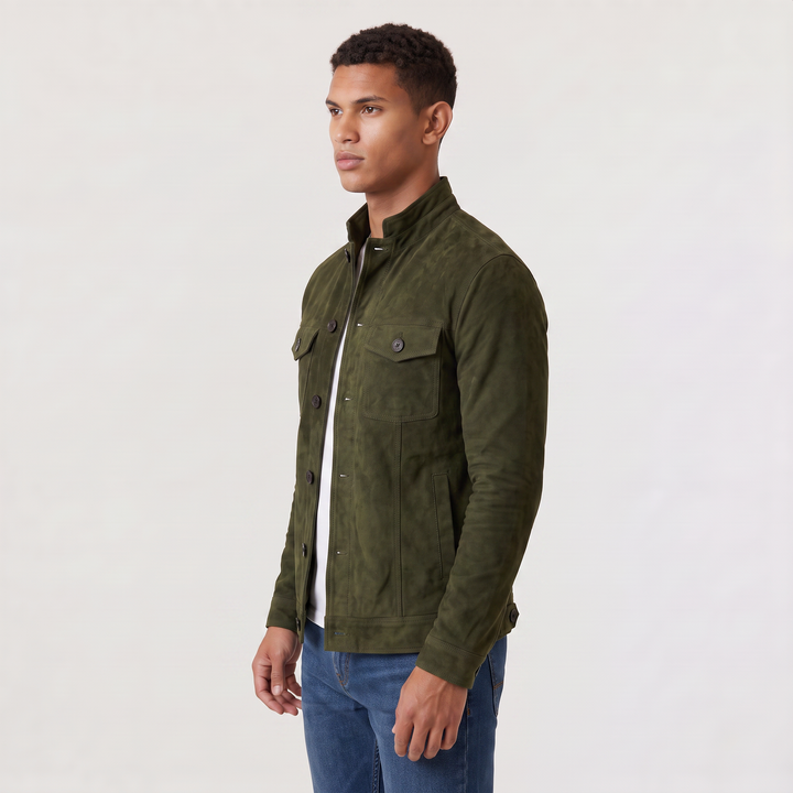 Men's Casual Suede-Look Button-Up Trucker Jacket