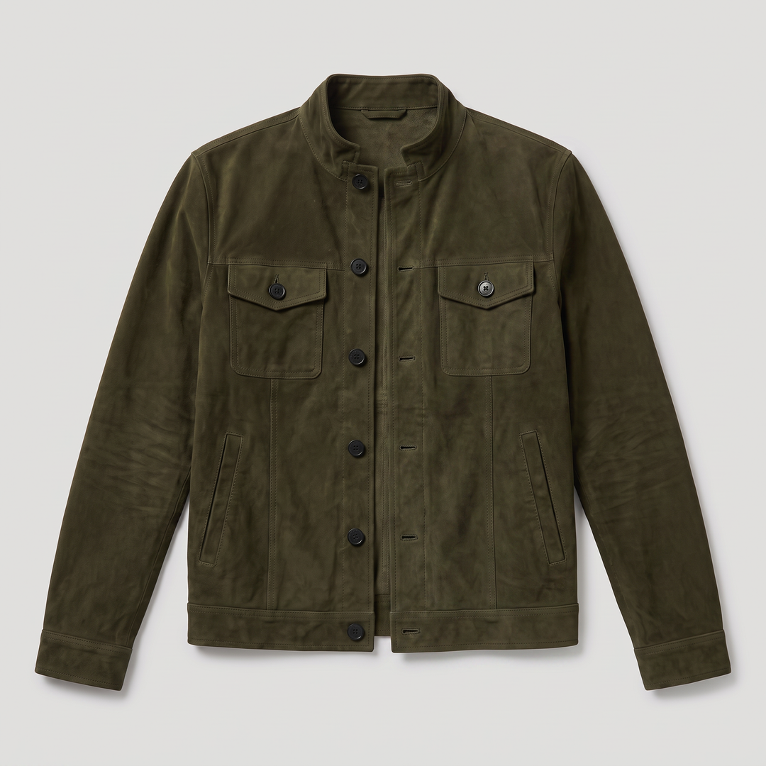 Men's Casual Suede-Look Button-Up Trucker Jacket