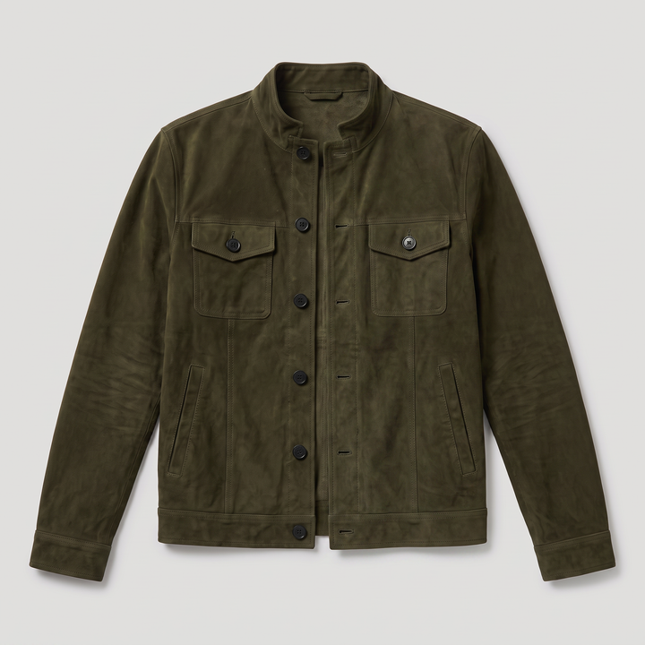 Men's Casual Suede-Look Button-Up Trucker Jacket