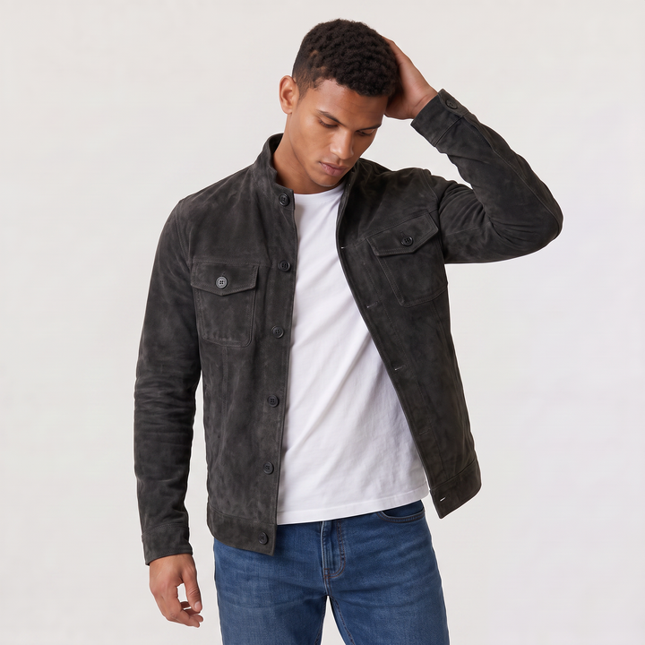 Men's Casual Suede-Look Button-Up Trucker Jacket