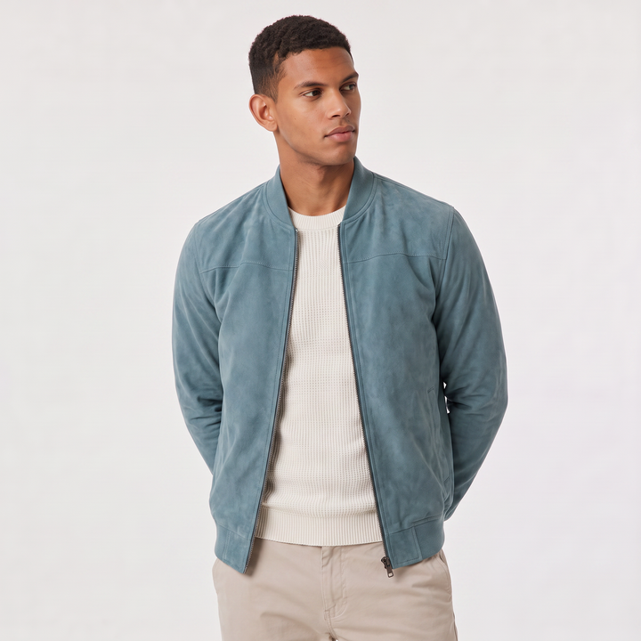 Men's Casual Suede-Look Zip-Up Bomber Jacket