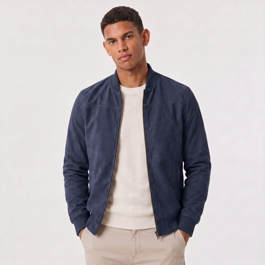 Men's Casual Suede-Look Zip-Up Bomber Jacket