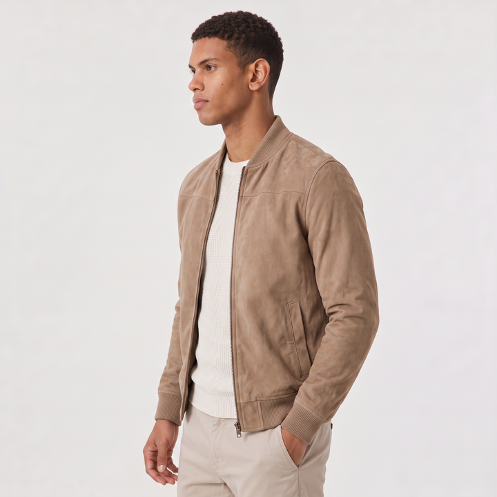 Men's Casual Suede-Look Zip-Up Bomber Jacket