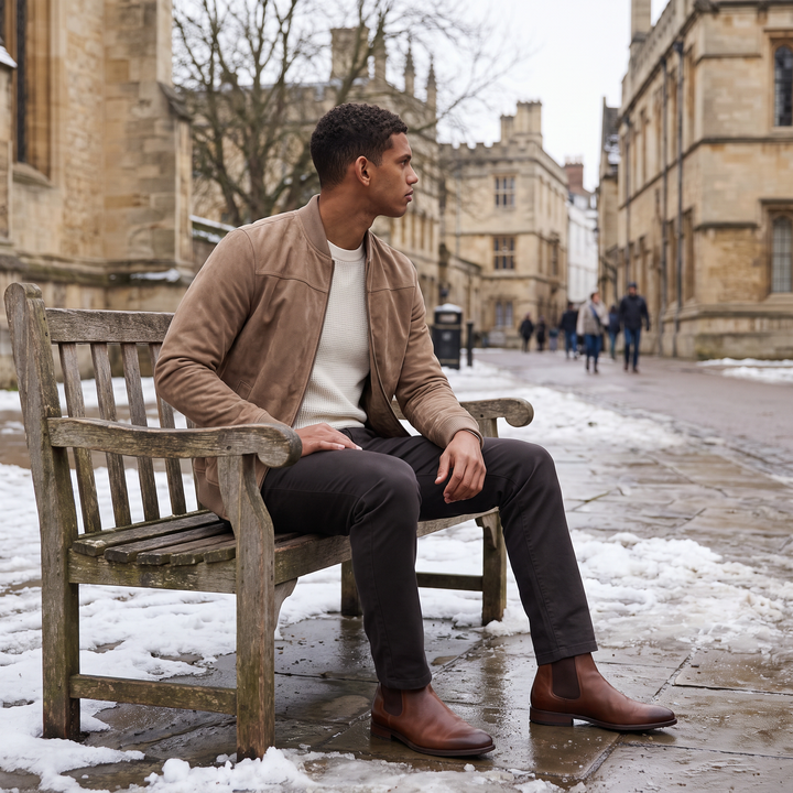 Men's Casual Suede-Look Zip-Up Bomber Jacket