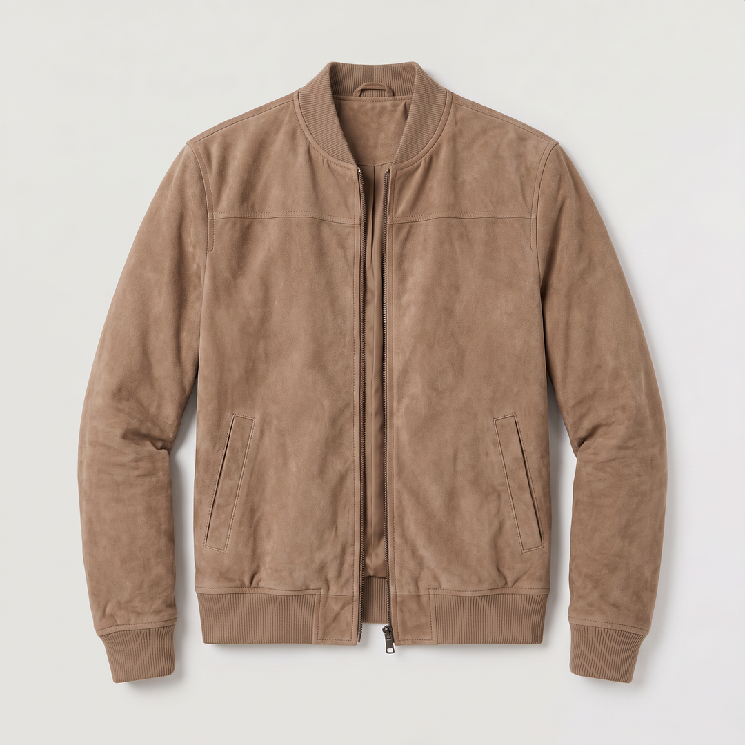 Men's Casual Suede-Look Zip-Up Bomber Jacket